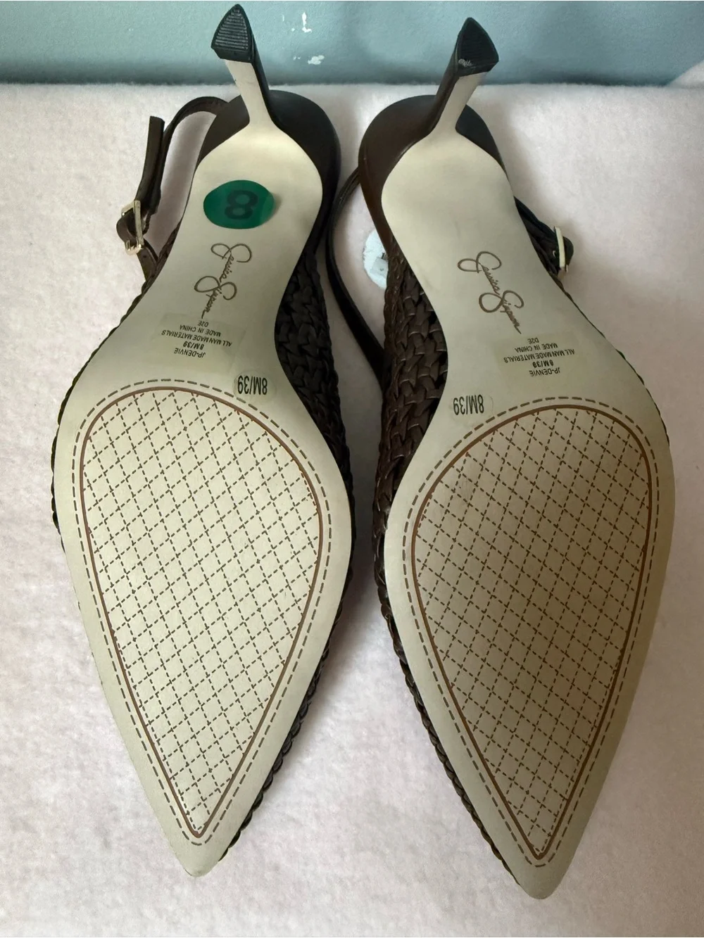 Jessica Simpson Dark Brown Woven Pointed Slingback Heels 8